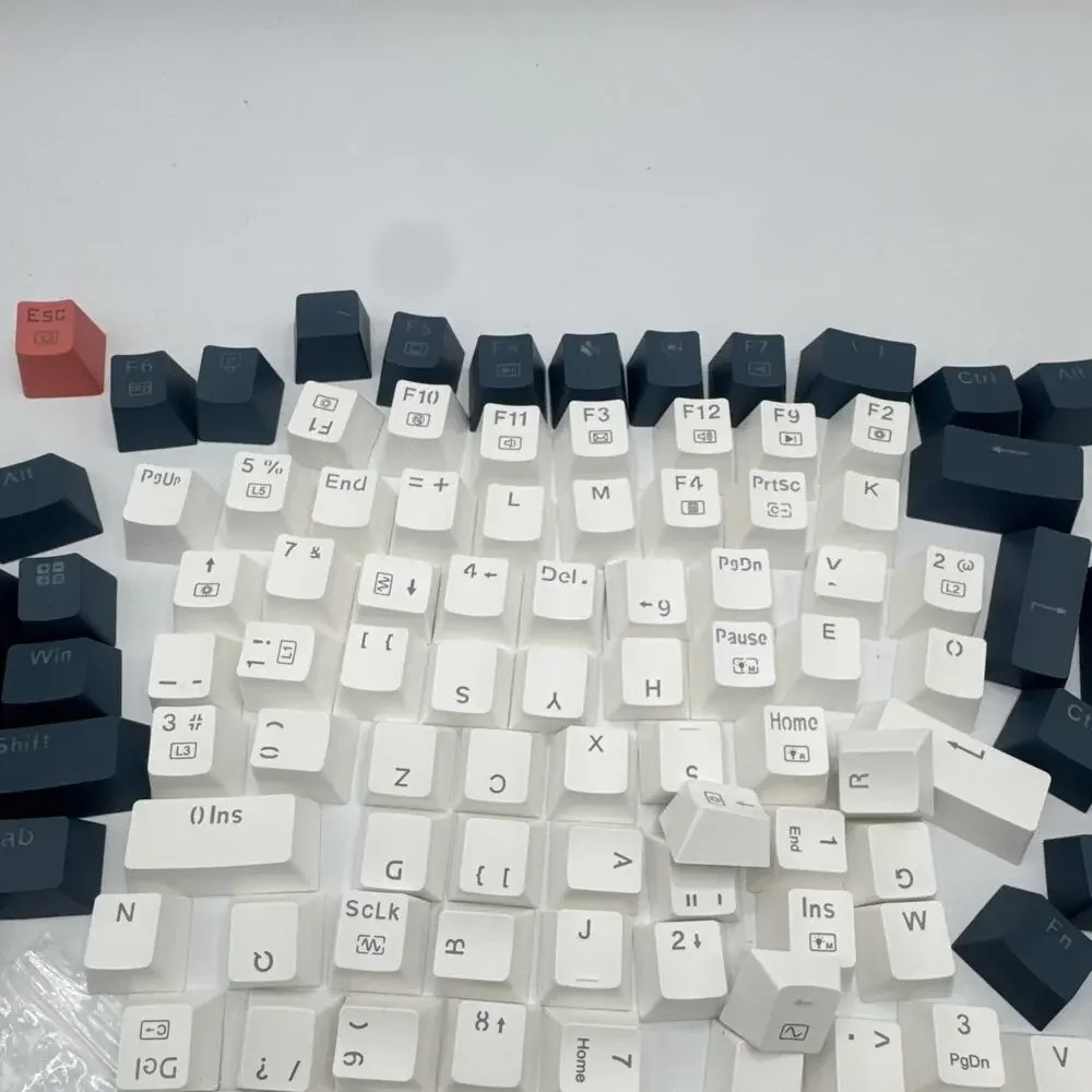 English OEM Profile Keycap Set Lot White & Dark Blue w/ Red Spacebar USB Wired